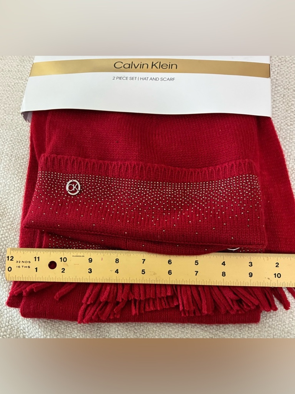 Calvin KleinNWT Scarf & Hat Set
Red Rouge with Silver CK
Logo & Sparkle - Picture 8 of 9